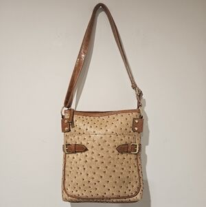 Kelly And Katie Faux Ostrich Textured Shoulder Bag, Tand And Brown
